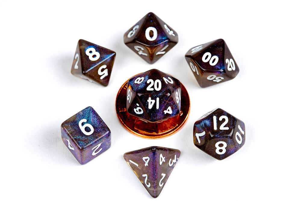 10mm Mini Dice Acrylic Polyhedral Set (24 Options): Red and Blue with White Numbers