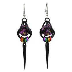 D20 Black Rainbow LGBTQ Pride Spike Dice Earrings: Multi / Black stainless
