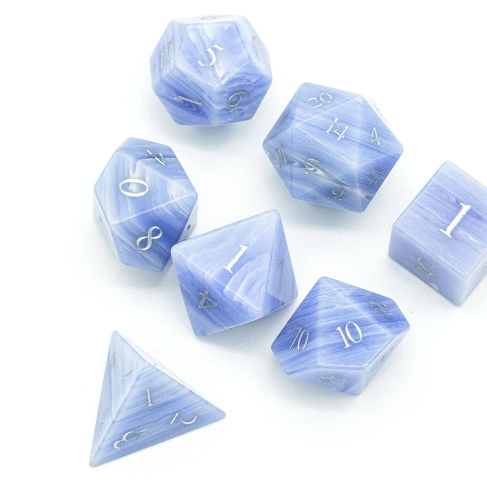 Blue Patterned Agate Gemstone Dice Set