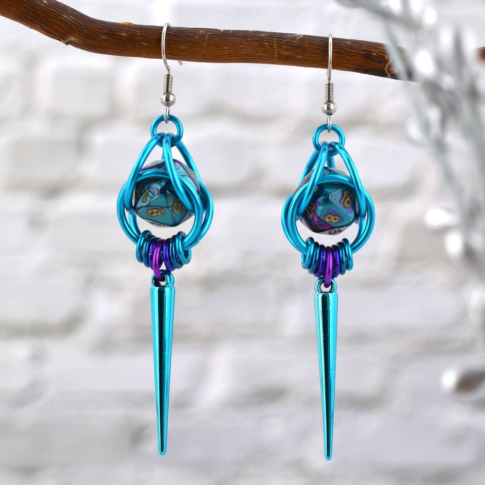 D20 Dice Earrings with Spike - Magical Butterfly