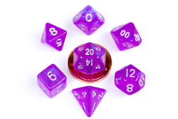 10mm Mini Dice Acrylic Polyhedral Set (24 Options): Marble with Blue Numbers