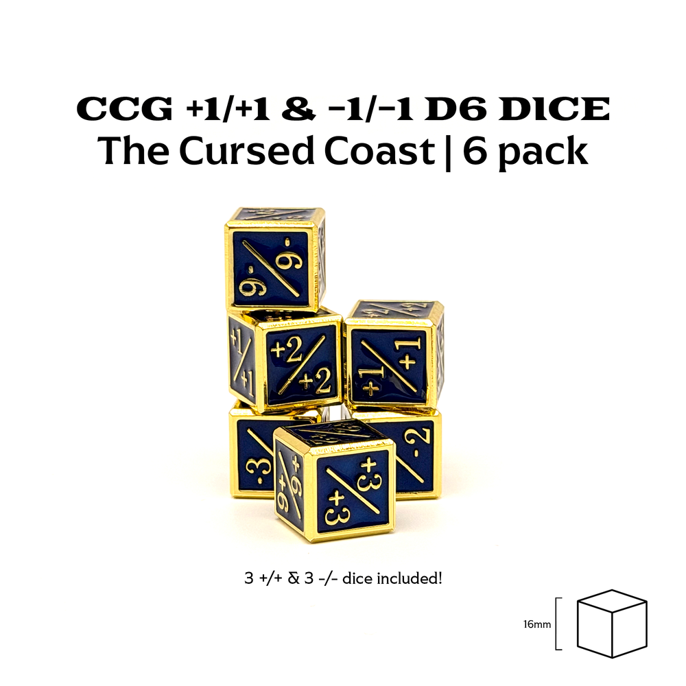 +1/+1 & -1/-1 D6 Cursed Coast Pack of 6 CCG Metal Dice