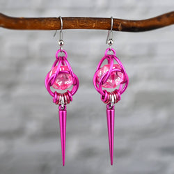 D20 Dice Earrings with Spike - Pink