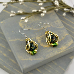 D20 Forest Green Earrings - Mini Dice Chainmaille Jewelry: Gold-plate