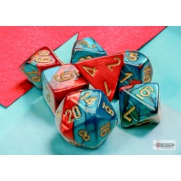 Chessex 7-Die Set Mini Gemini - Red-Teal/Gold