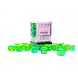 Chessex 12mm d6 (36) Gemini Translucent - Green-Teal/Yellow