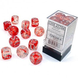 Chessex 16mm d6 (12) Luminary Nebula - Red/Silver