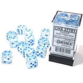 Chessex 16mm d6 (12) Luminary Borealis - Icicle/Light Blue