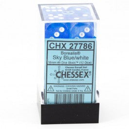 Chessex 16mm d6 (12) Luminary Borealis - Sky Blue/White