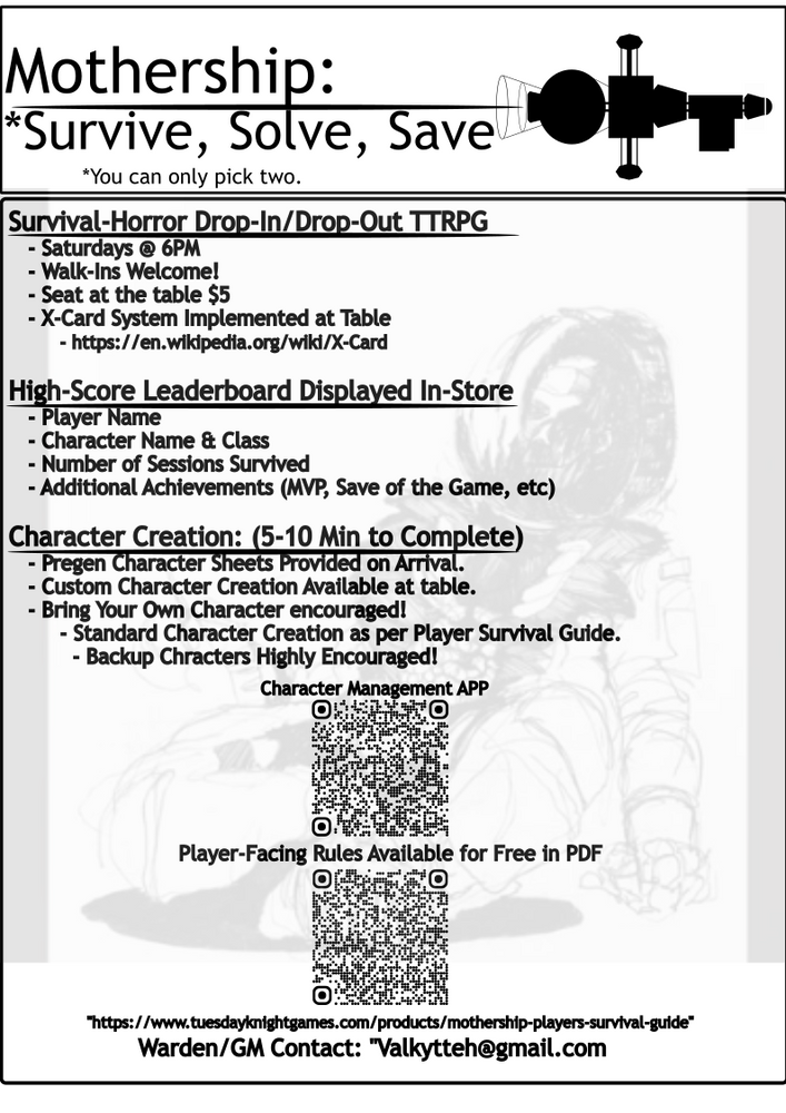 Mothership Free RPG Day Event!!! 7pm