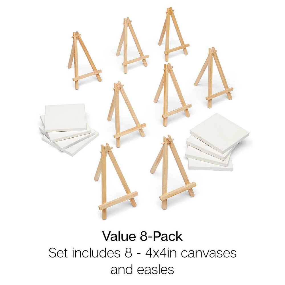 Mini Easel & Canvas Sets - 8 pcs: 3” X 3”
