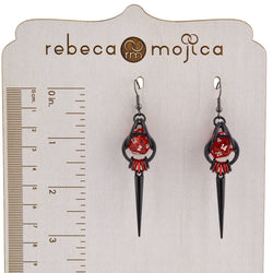 D20 Red + Black Spike Dice Earrings : Black stainless