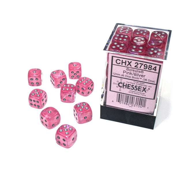 Chessex 12mm d6 (36) Borealis Luminary - Pink/Silver