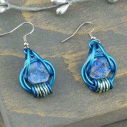 D20 Clear Blue Shimmer Earrings - UV Reactive Dice Jewelry