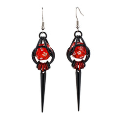 D20 Red + Black Spike Dice Earrings : Black stainless