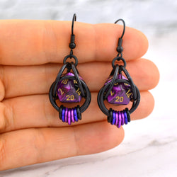 D20 Purple Goth Dice Earrings : Black stainless
