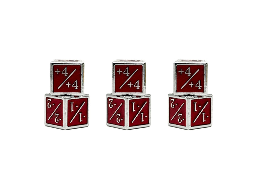 +1/+1 & -1/-1 D6 Red Pack of 6 CCG Metal Dice