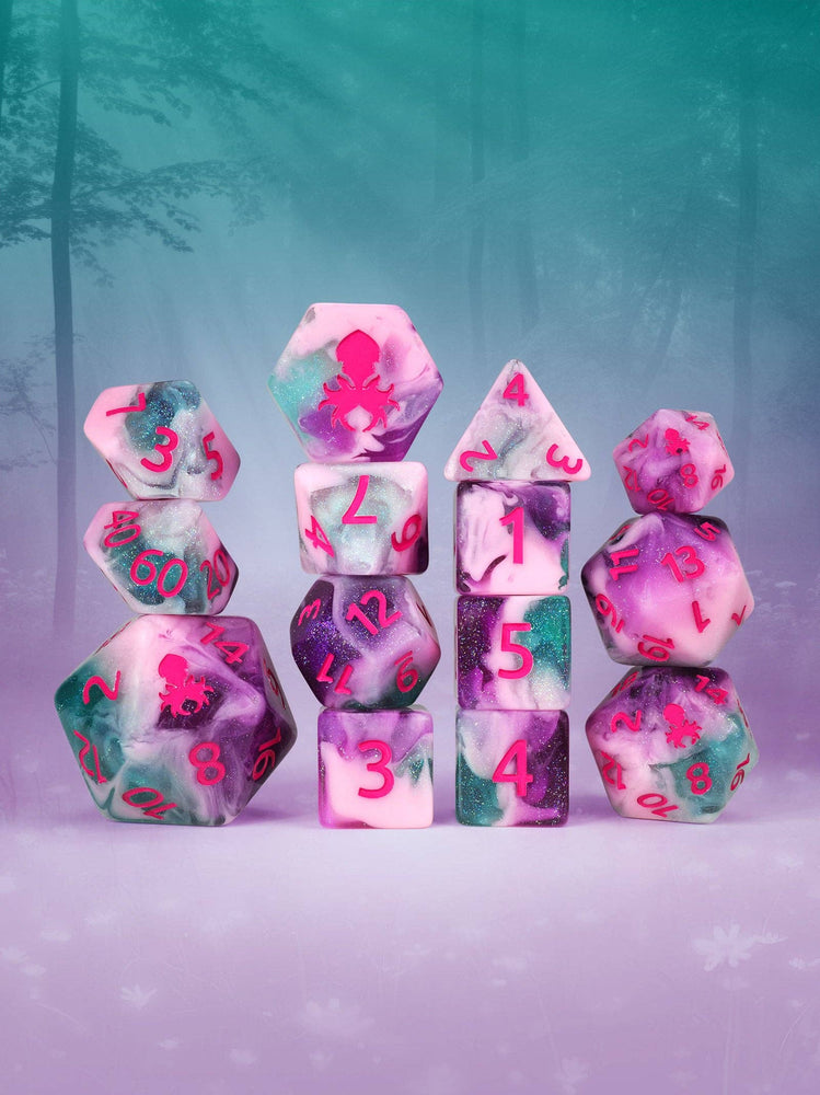 Guinevere 14pc Dice Set Inked in Pink