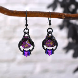 D20 Purple Goth Dice Earrings : Black stainless
