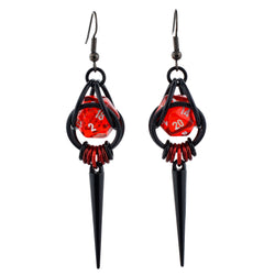 D20 Red + Black Spike Dice Earrings : Black stainless