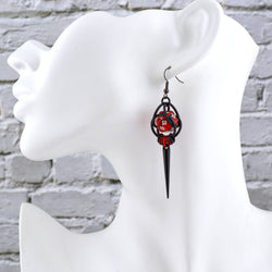 D20 Red + Black Spike Dice Earrings : Black stainless