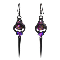 D20 Purple Goth Spike Dice Earrings: Black stainless