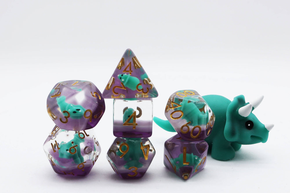 Green Triceratops RPG Dice Set
