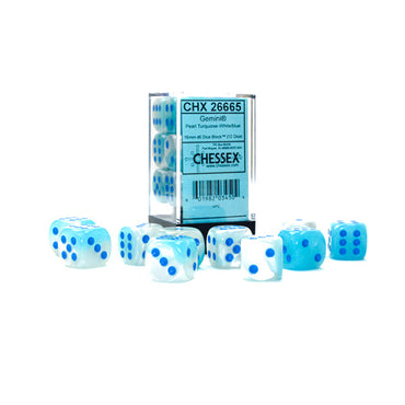 Chessex 16mm d6 (12) Gemini Luminary - Pearl Turquoise-White/Blue