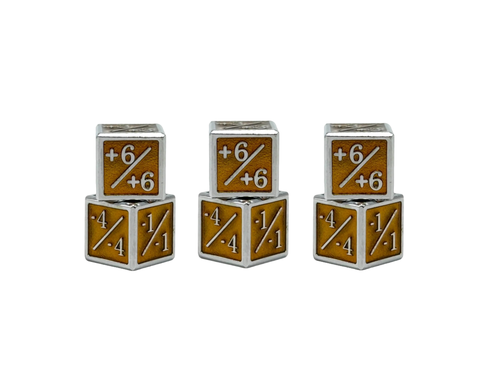 +1/+1 & -1/-1 D6 Yellow Pack of 6 CCG Metal Dice