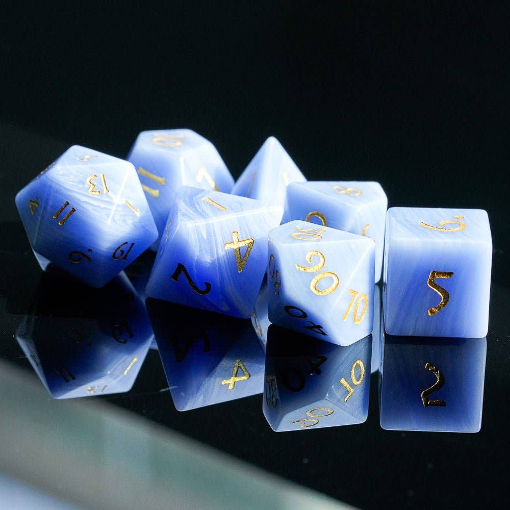 Blue Patterned Agate Gemstone Dice Set