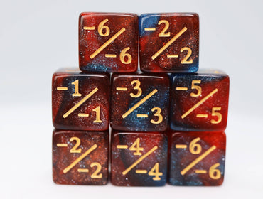 -1/-1 Red & Blue Glitter Counters  for Magic - set of 8