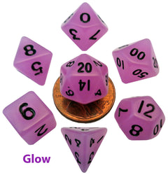 10mm Mini Dice Acrylic Polyhedral Set (24 Options): Glow Blue with Black Numbers