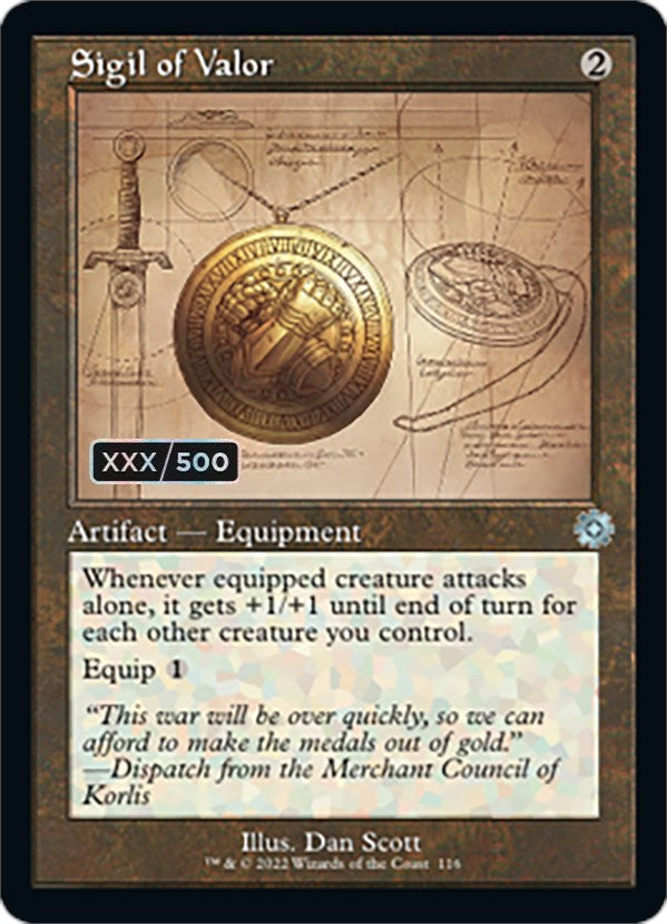 mtg schematic cards Sigil of Valor (Retro Schematic) (Serialized) [The Brothers' War Retro