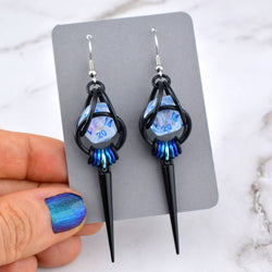 D20 Black Spike Dice Earrings - UV Reactive Jewelry: Stainless steel