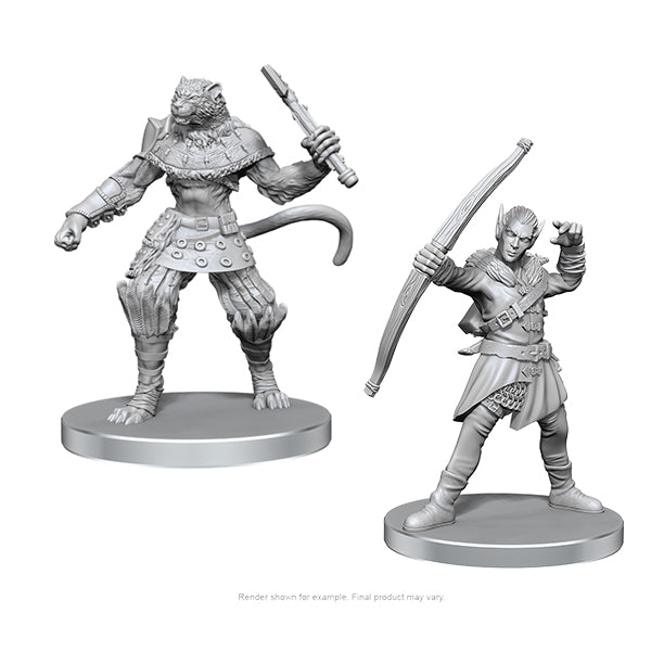 Pathfinder Battles Deep Cuts Miniatures - Elf Hunter & Catfolk Bandit