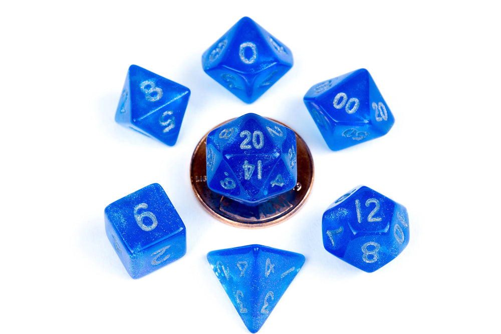 10mm Mini Dice Acrylic Polyhedral Set (24 Options): Ethereal Green with White Numbers