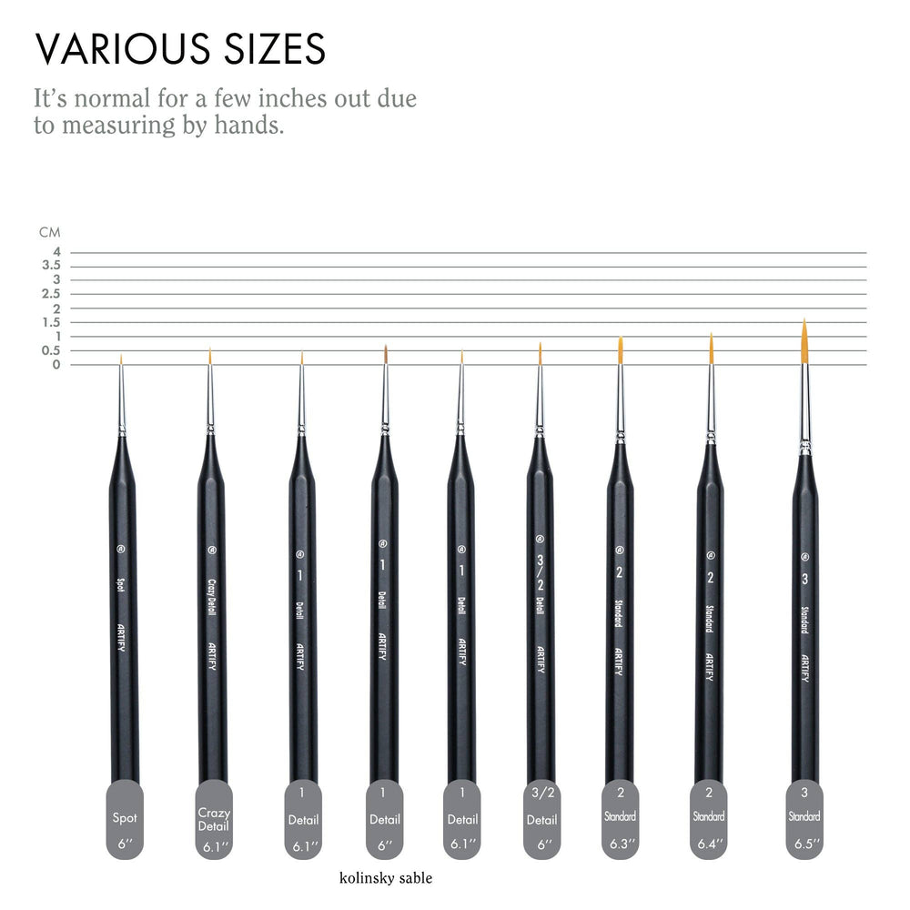 ARTIFY 9 PCS Round Tip Miniature Detail  Paint Brush Set