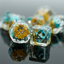Yellow Flower with Blue Skull RPG Dice Set