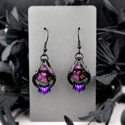 D20 Purple Goth Dice Earrings : Black stainless