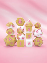 Strawberry Latte Matte 14pc Dice Set inked in Pink