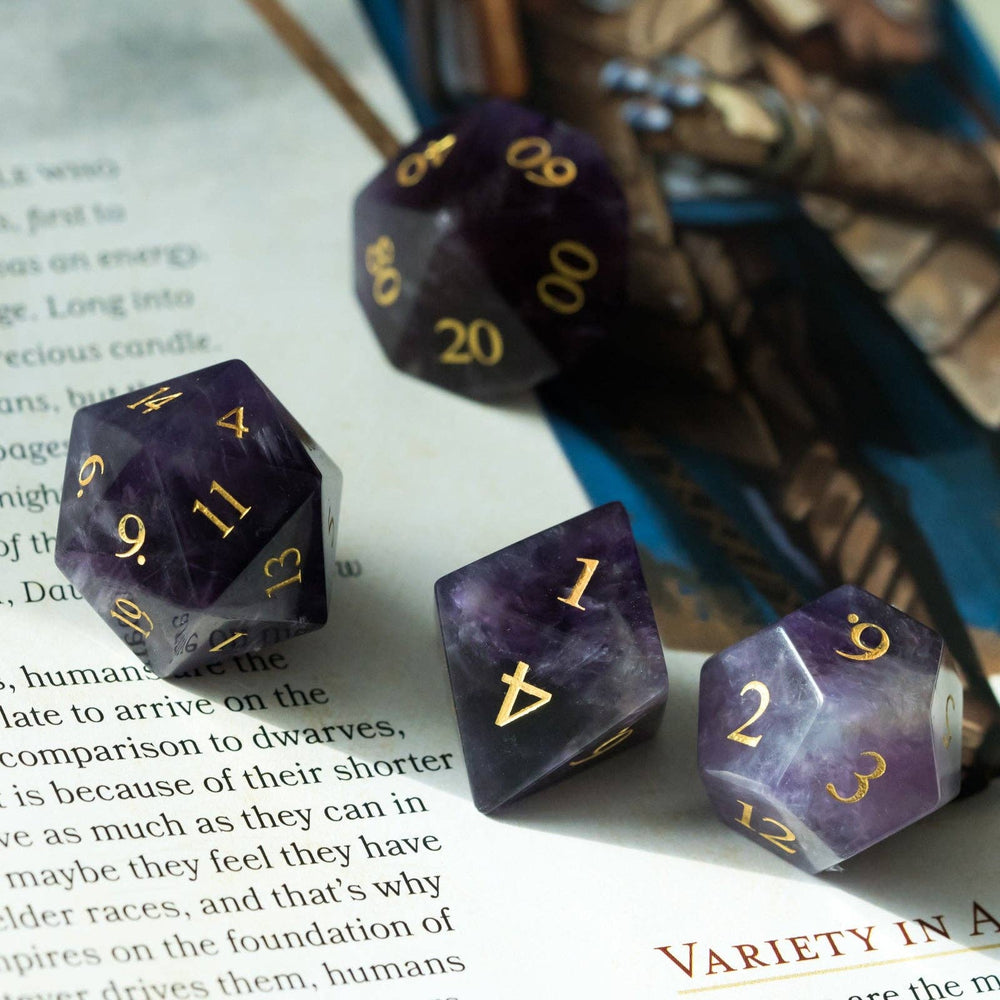 Purple Amethyst Gemstone Dice Set