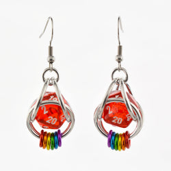 D20 Earrings - LGBTQ Rainbow or Ombre Coil: Rainbow / Turquoise