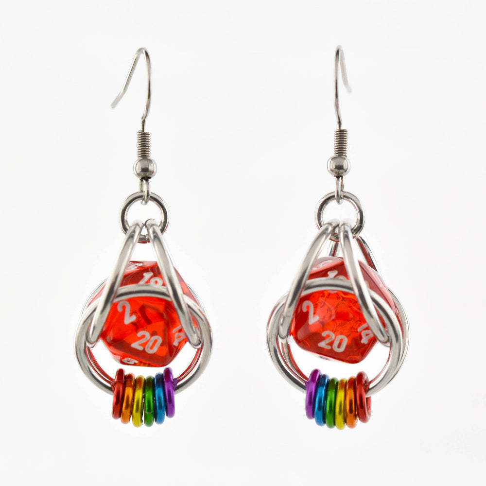 D20 Earrings - LGBTQ Rainbow or Ombre Coil: Rainbow / Purple
