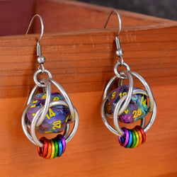 D20 Rainbow Pride Earring - Multi Color Dice