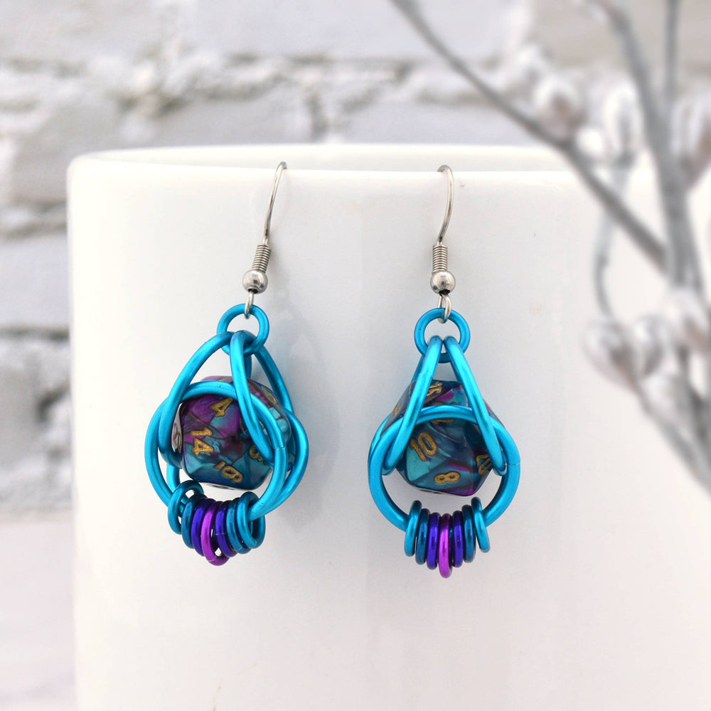 D20 Magical Butterfly Earrings - Purple & Turquoise Dice
