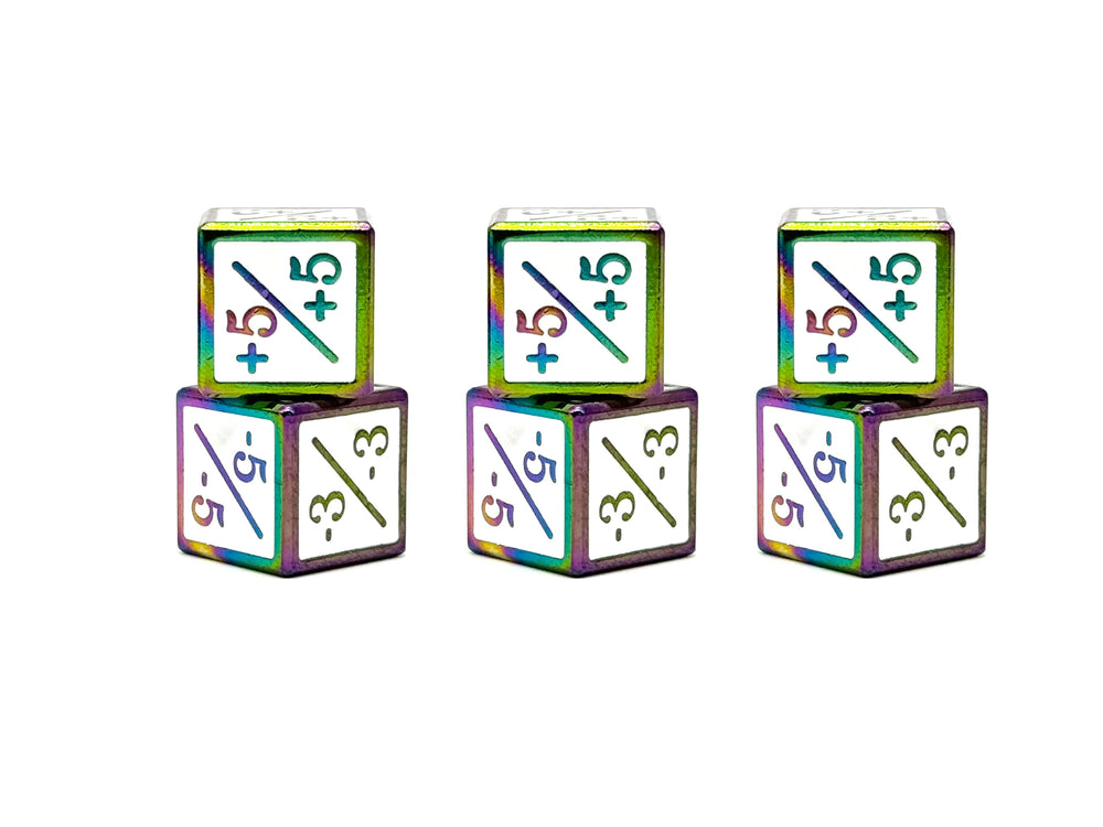 +1/+1 & -1/-1 D6 White Pack of 6 CCG Metal Dice