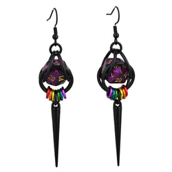 D20 Black Rainbow LGBTQ Pride Spike Dice Earrings: Multi / Black stainless