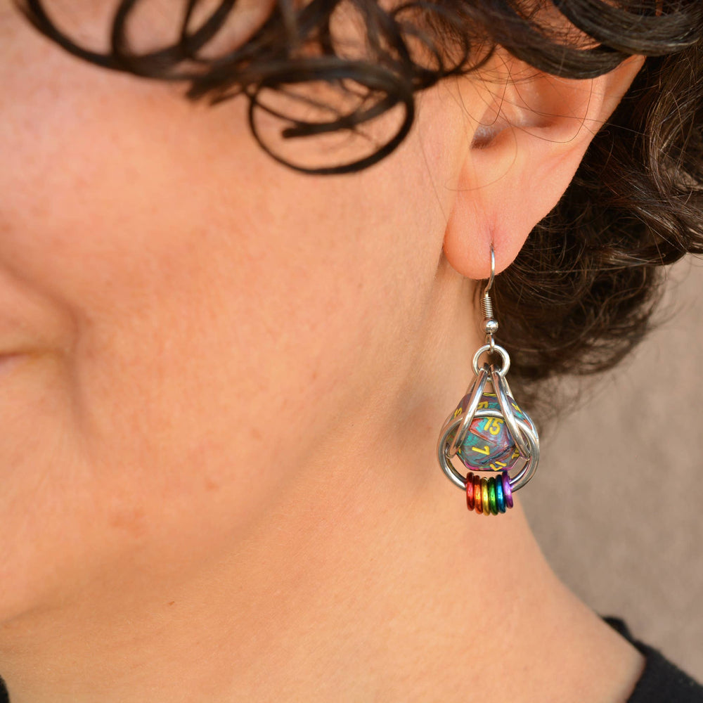 D20 Rainbow Pride Earring - Multi Color Dice