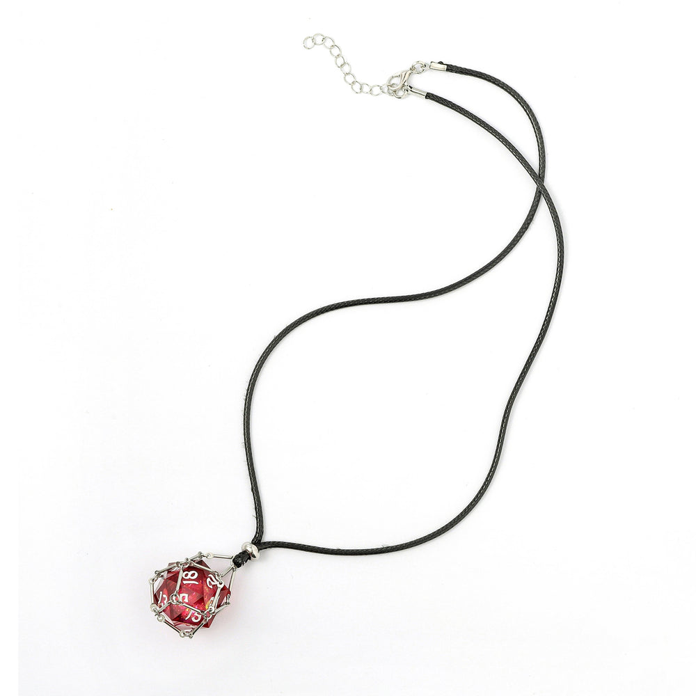 Mysticage Dice Chain Necklace with D20 - Black Leather Chain