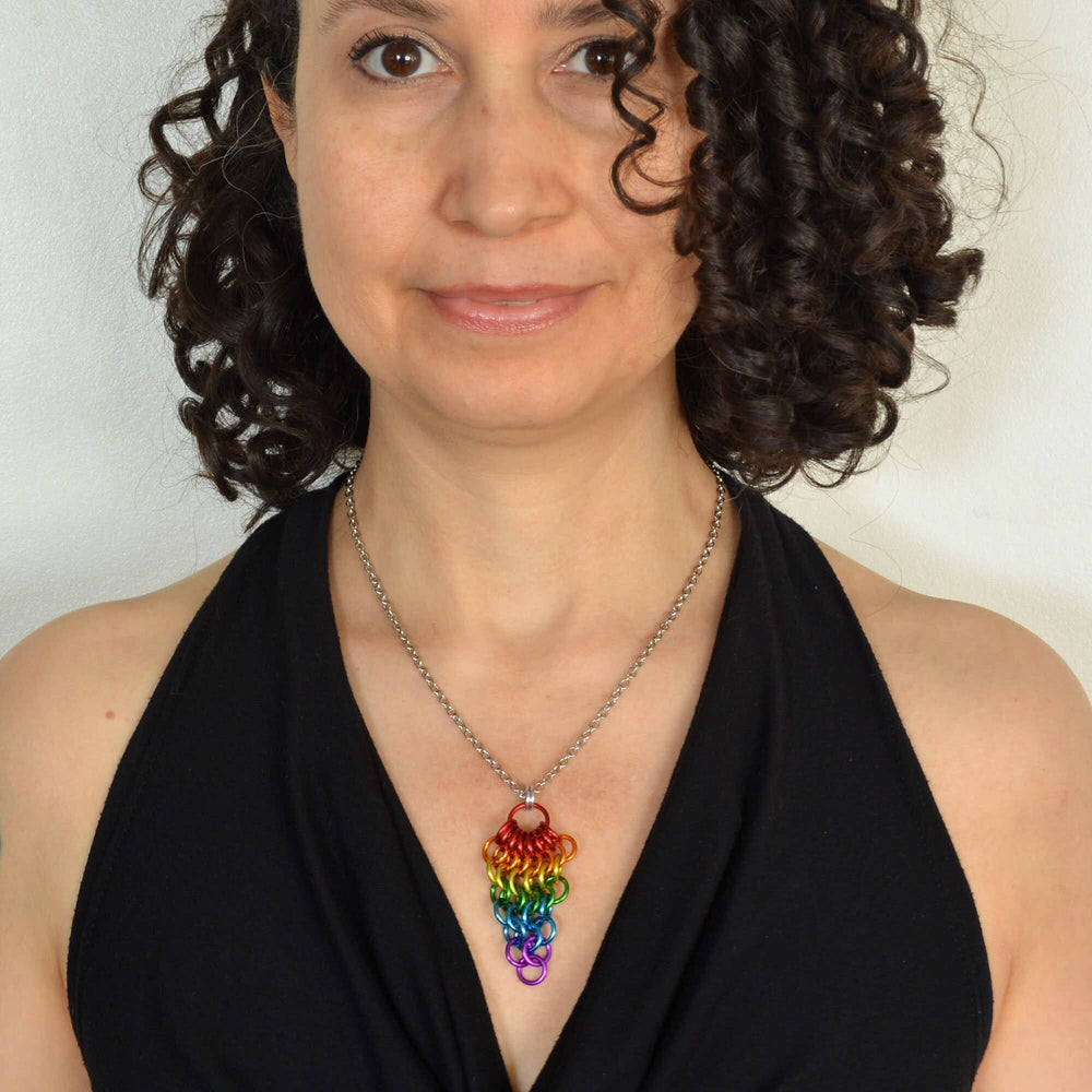 LGBTQ Pride Rainbow - Chainmaille Cluster Pendant: Small (1.75" long)